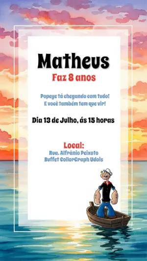 Convite de Aniversário Popeye para Editar Online