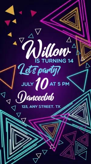 Neon Dance Party Birthday Invitation - Editable Template