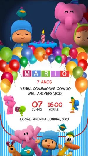 Convite Animado Aniversário Pocoyo para Editar Online