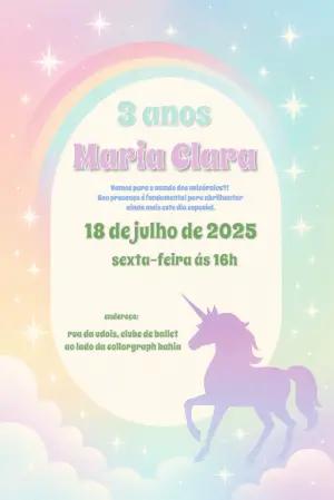 Convite Aniversário Unicórnio Mágico para Editar Online