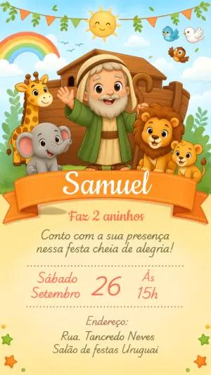 Convite Digital Editável Aniversário Tema Arca de Noé