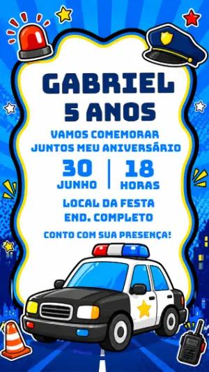 Convite de Aniversário Infantil Tema Polícia para Editar