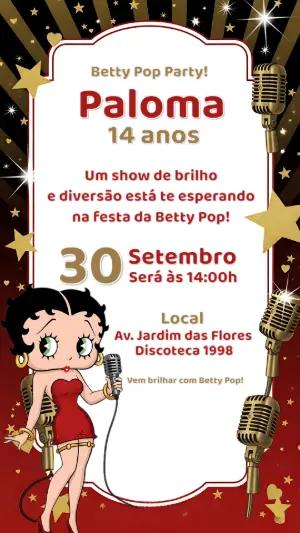 Convite de Aniversário Betty Pop para Editar Online