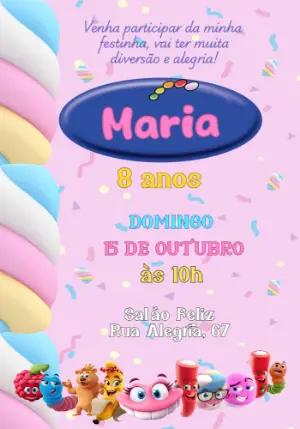 Convite Aniversário Bala Fini para Editar Online