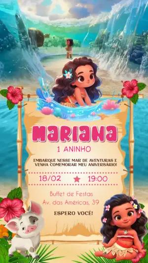 Convite Animado Aniversário Moana Baby para Editar Online