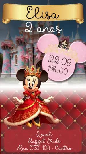 Convite Aniversário Minnie Realeza Vermelho e Dourado para Editar