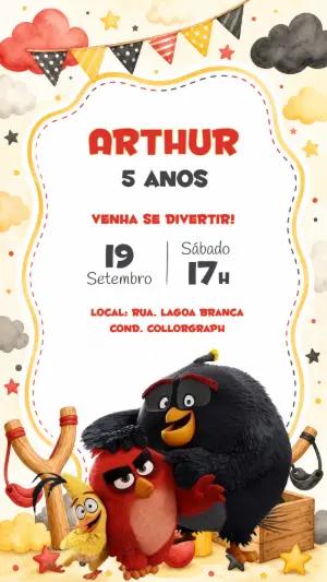 Convite de Aniversário Angry Birds Digital para Editar