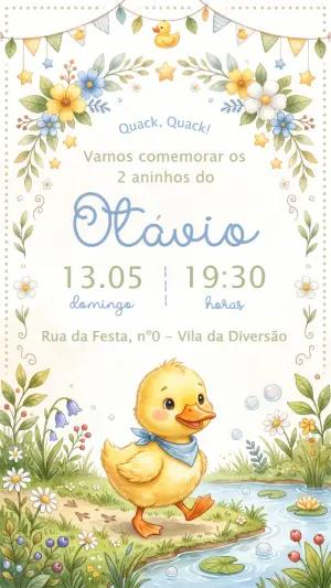 Convite de Aniversário Patinho Aquarela Editável