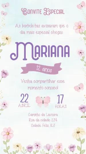 Convite de Aniversário Borboletas Aquarela Editável