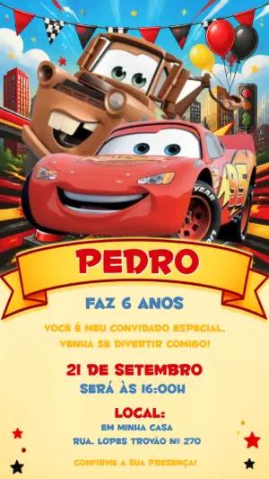 Convite de Aniversário Carros Relâmpago McQueen para Editar