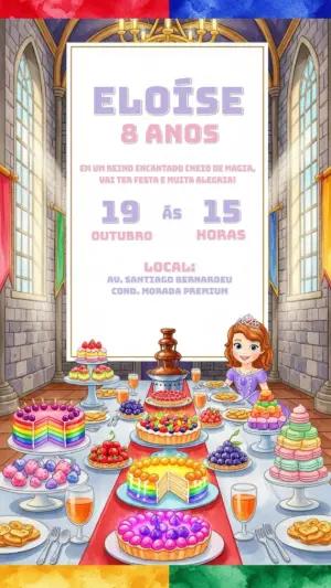 Convite Aniversário Princesa Sofia para Editar Online