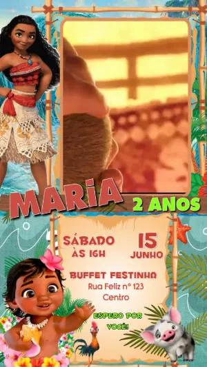 Convite Animado Aniversário Moana para Editar Online