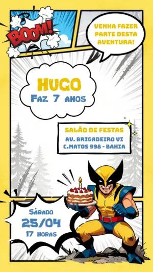 Convite de Aniversário Wolverine Estilo Quadrinhos para Editar