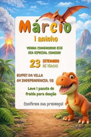 Convite de Aniversário Dinossauro Infantil para Editar