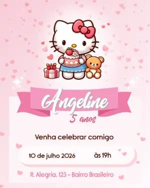 Convite de Aniversário Hello Kitty Rosa e Fofo para Editar