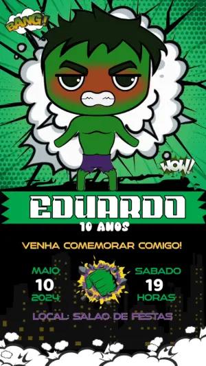 Convite Animado Aniversário Incrível Hulk para Editar Online