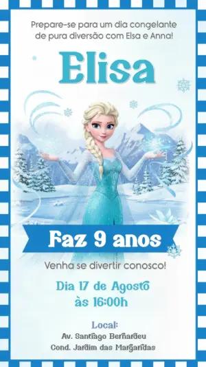 Convite de Aniversário Frozen com Elsa para Editar Online