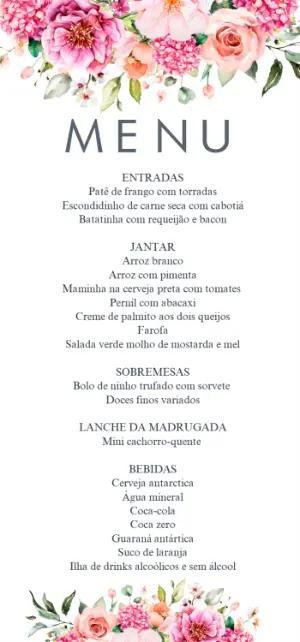 Menu de Casamento Floral Rosa para Editar Online e Imprimir