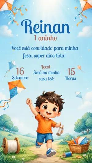 Convite Digital Aniversário Tema Pipa para Editar