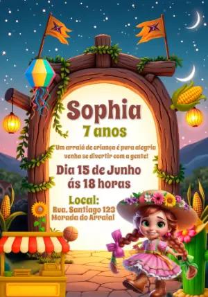Convite Aniversário Festa Junina com Menina para Editar Online