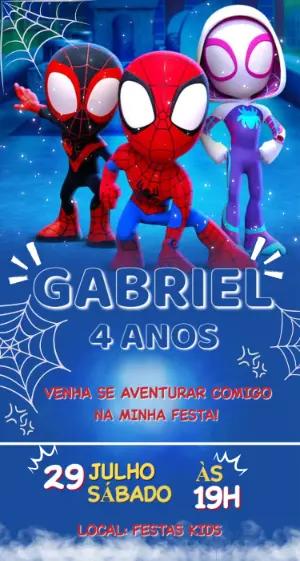 Convite Digital Infantil Spidey e seus Amigos Editável