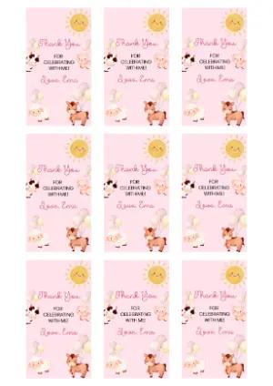 Cute Farm Animals Thank You Tag Editable Template