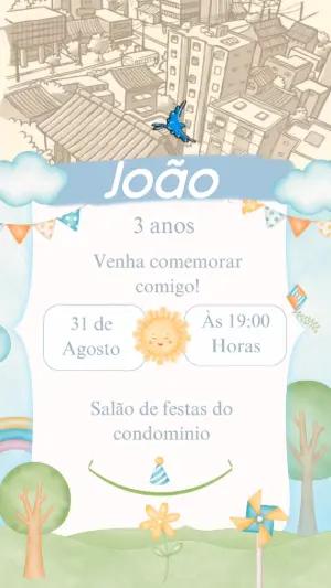 Convite Animado de Aniversário Cidade e Parque para Editar Online
