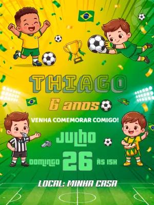 Convite de Aniversário Futebol Brasil Editável