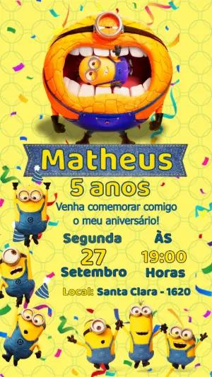 Convite de Aniversário Minions Divertido para Editar