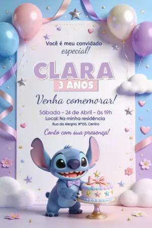 Convite de Aniversário Stitch para Editar Online