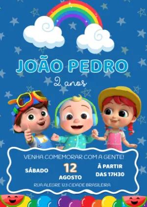 Convite Digital Aniversário Infantil Cocomelon Modelo Editável
