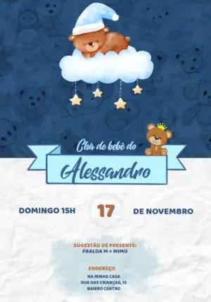 Convite Chá de Bebê Ursinho Príncipe para Editar Online