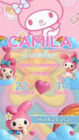 Convite Animado Aniversário My Melody para Editar Online