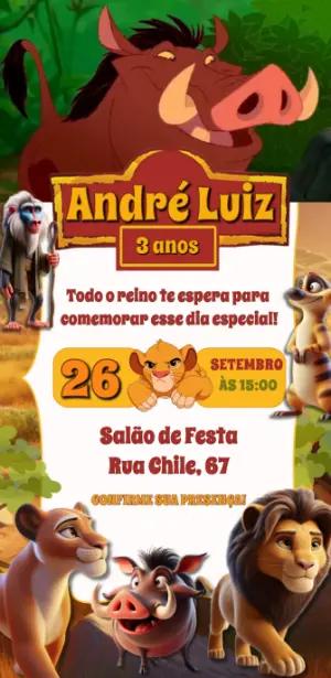 Convite Animado Aniversário Rei Leão Infantil para Editar