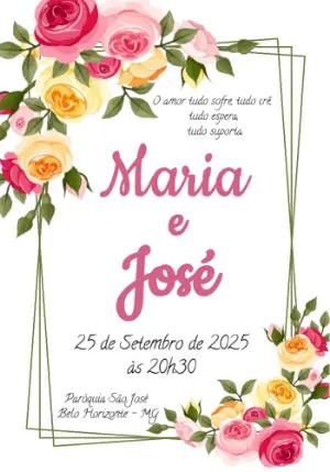 Convite de Casamento Floral com Rosas Delicadas para Editar