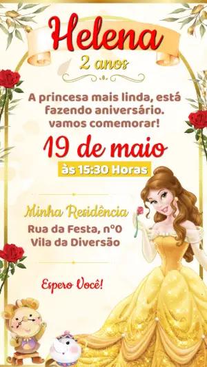 Vídeo Convite de Aniversário A Bela e a Fera Editável