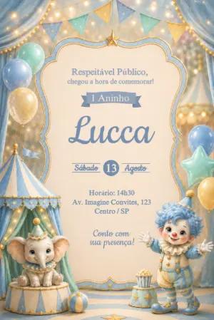 Convite de Aniversário Circo Menino: Modelo Editável Fofo