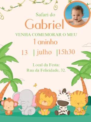 Convite Aniversário Safari Baby com Foto para Editar Online