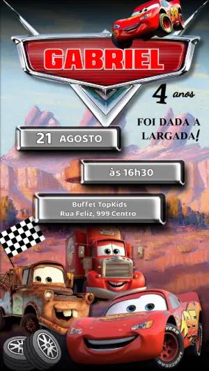 Convite de Aniversário Carros Disney Editável com Relâmpago McQueen