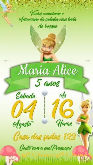 Convite Editável Aniversário Infantil Tema Sininho e Fadas