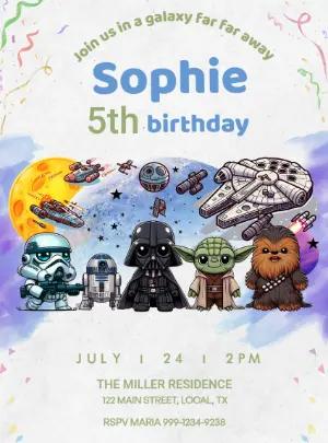 Cute Star Wars Birthday Invitation Template for Editing