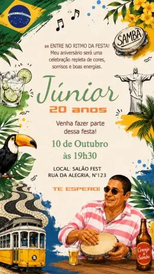 Convite Aniversário Zeca Pagodinho Brasilidade Editável