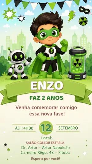 Convite Digital Lanterna Verde: Modelo Editável para Aniversário