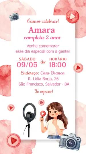 Convite de Aniversário Digital Tema Influencer Editável