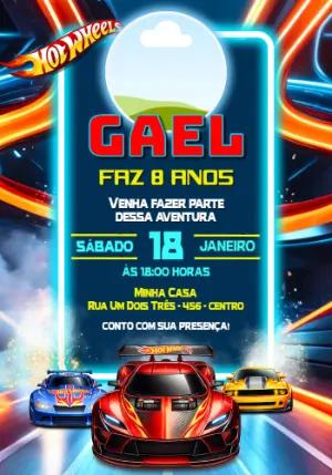 Convite Digital Hot Wheels com Foto para Editar