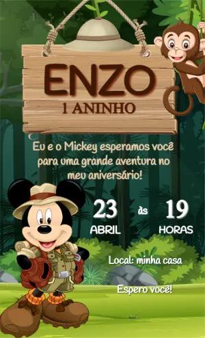 Convite de Aniversário Mickey Safari Editável