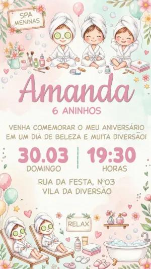 Convite de Aniversário Spa Meninas Aquarela para Editar