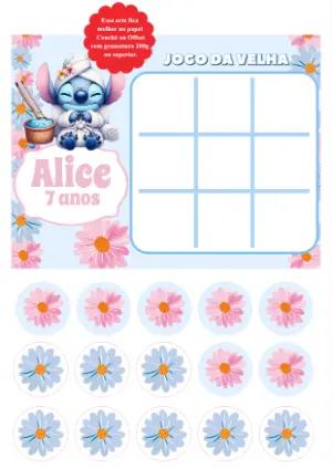 Jogo da Velha Stitch Spa Aniversário para Editar Online