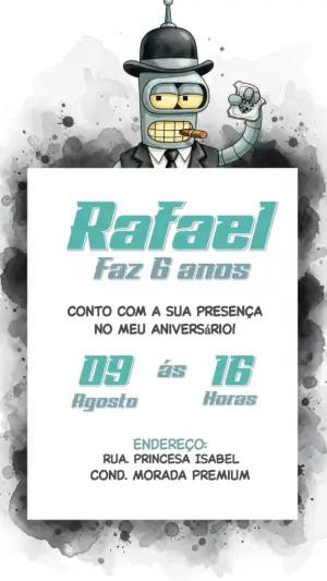 Convite Aniversário Futurama com Bender para Editar Online