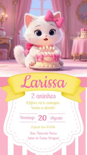 Convite de Aniversário Gatinha Fofa Rosa para Editar